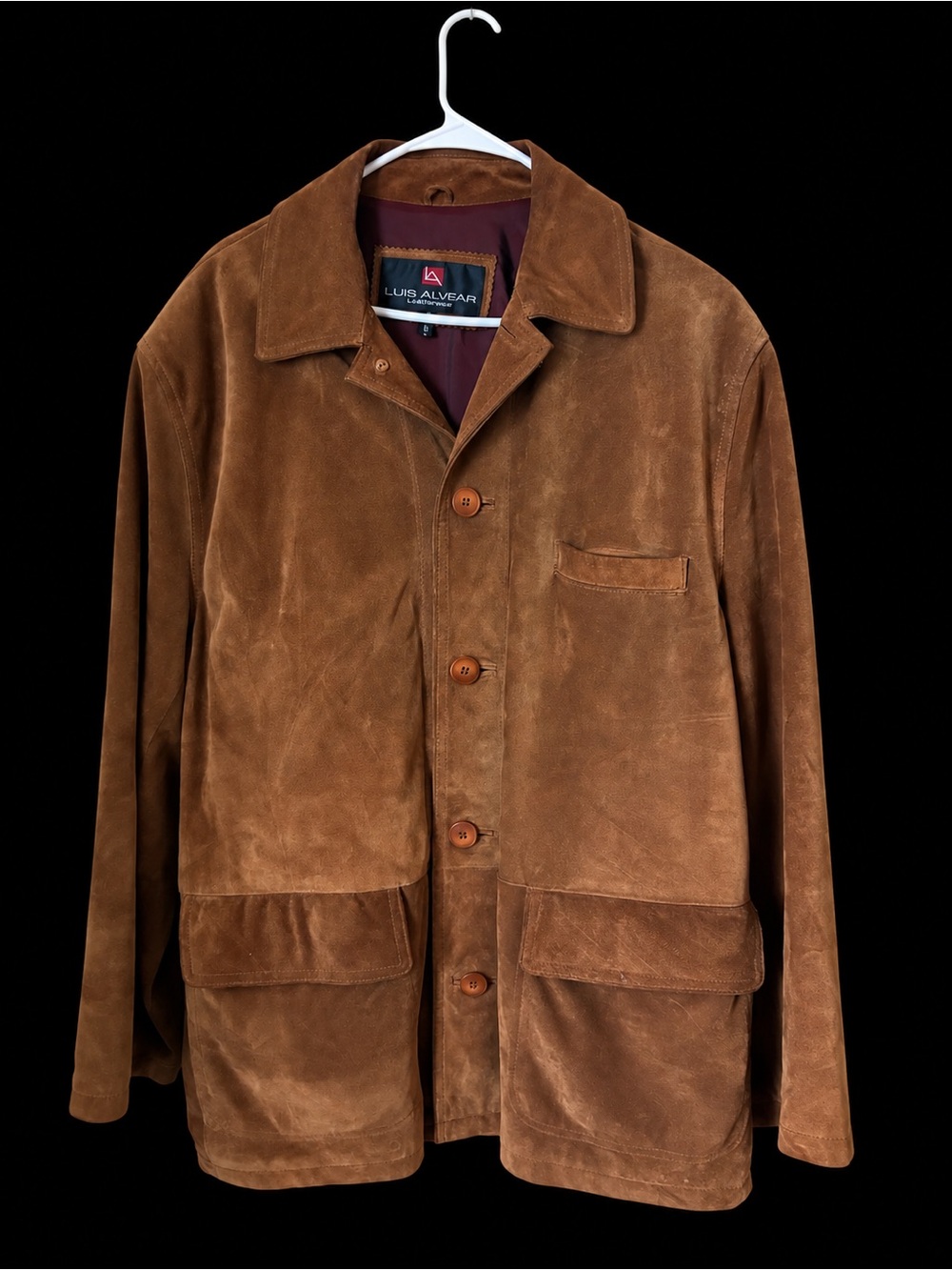 Vintage Luis Alvear Brown Suede Leather Chore Coat Jacket - Size Small